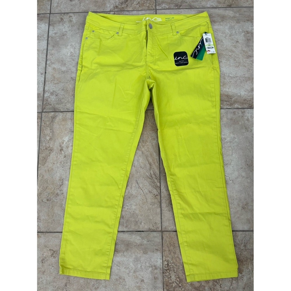 INC International Concepts Rin Yellow Skinny Leg Slim Tech Jeans 18W NWT